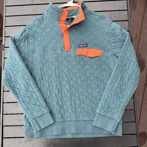 Patagonia Men's Zip-Up Sweater - Teal and Orange